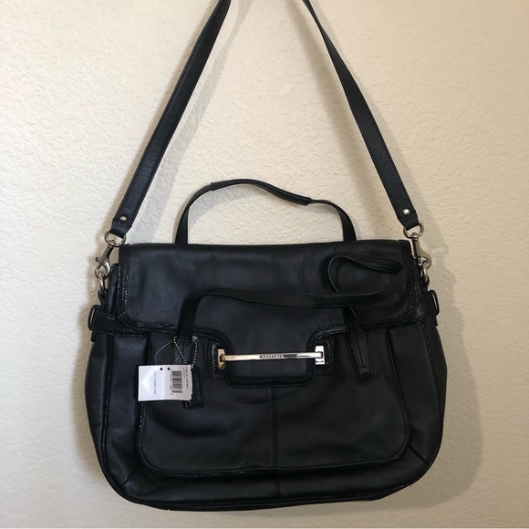 Coach Taylor Leather Marin Flap Satchel Work Bag Black Contrast Trim NWT - Picture 1 of 16